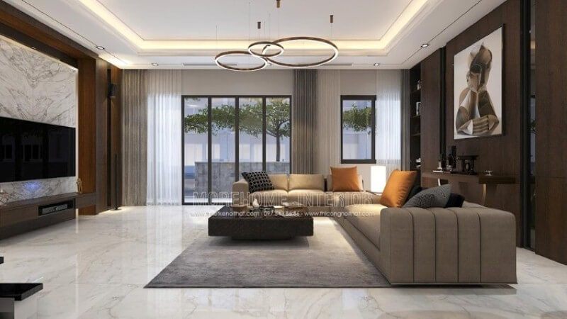 Trang trí nội thất phòng khách đẹp, sang trọng phù hợp với không gian biệt thự, nhà ở cao cấp tại các khu đô thị.